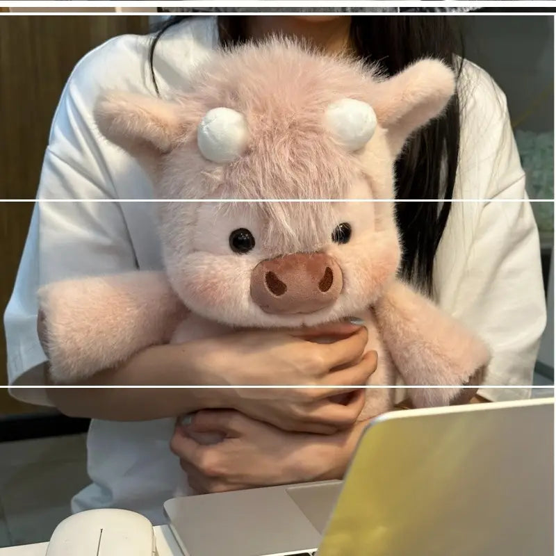 Soft pink plush pig toy with white circular ears and a brown snout made of soft stuffed material for kids in the Plush Cow and Pig soft stuffed animal toys collection.