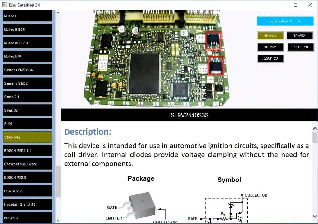 Green circuit board with black integrated circuits and gold connectors featuring isl9v2540s3s chip for ecu datasheet 2.0 repair software and schematics