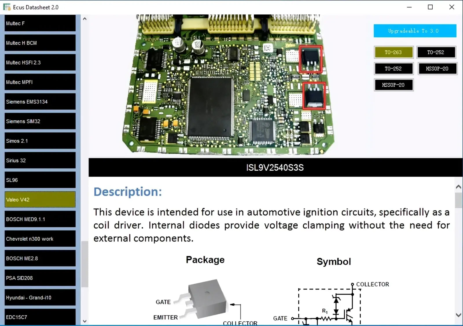 Green circuit board with black integrated circuits and gold connectors featuring isl9v2540s3s chip for ecu datasheet 2.0 repair software and schematics