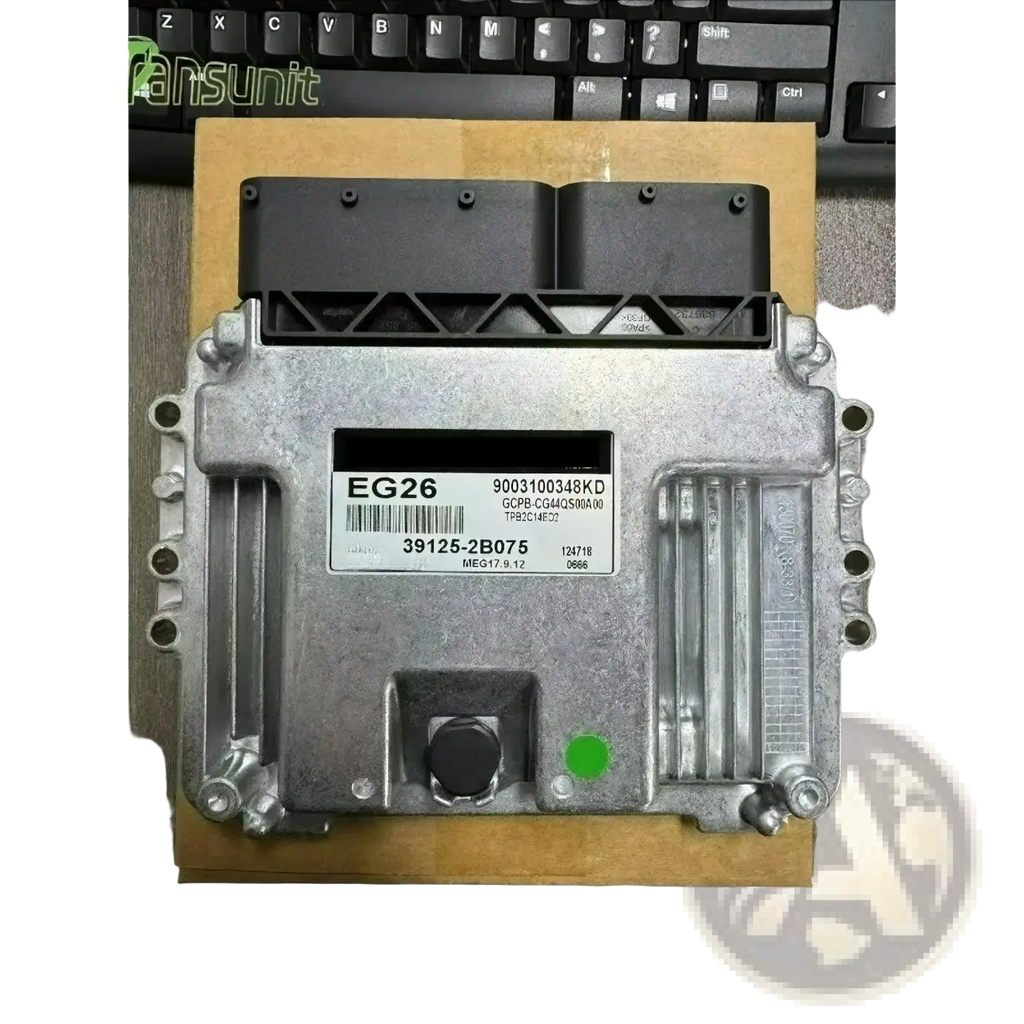 Ecu for hyundai 39125-2b075 silver metal engine control unit with black connectors and green indicator light
