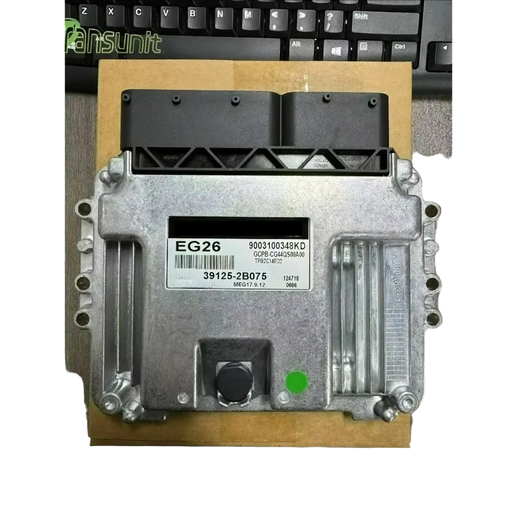 Ecu for hyundai 39125-2b075 silver metal engine control unit with black connectors and green indicator light