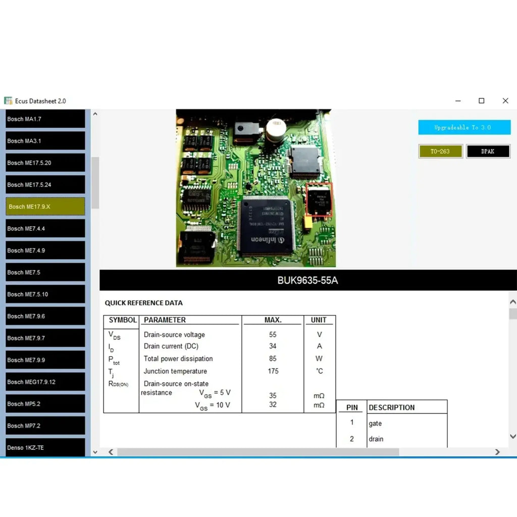 Green circuit board with a central black Infineon integrated circuit chip for Ecus Datasheet 2.0 Ecu repair software