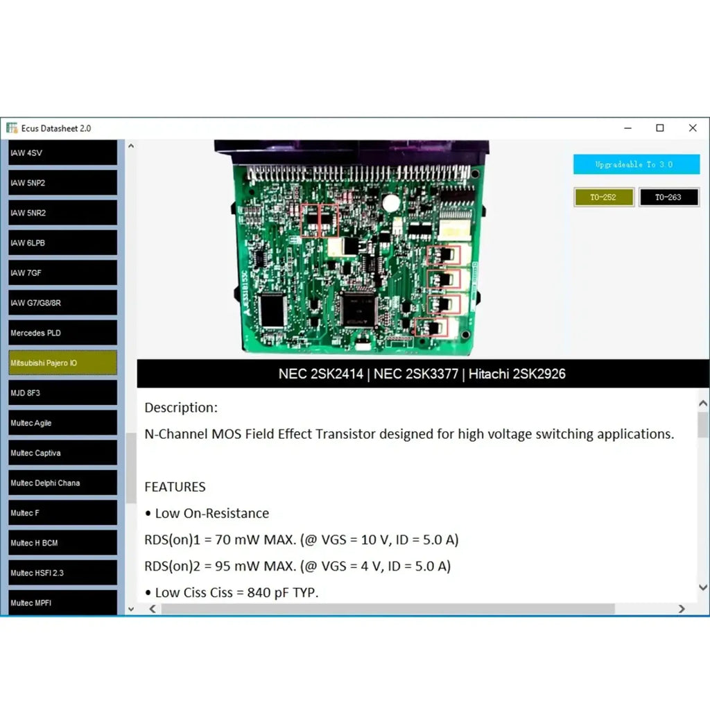 Green printed circuit board with black integrated circuits and silver solder points in ecus datasheet 2.0 ecu repair software