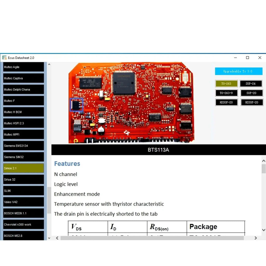 Red printed circuit board with black integrated circuits and silver solder points in ecus datasheet 2.0 ecu repair software