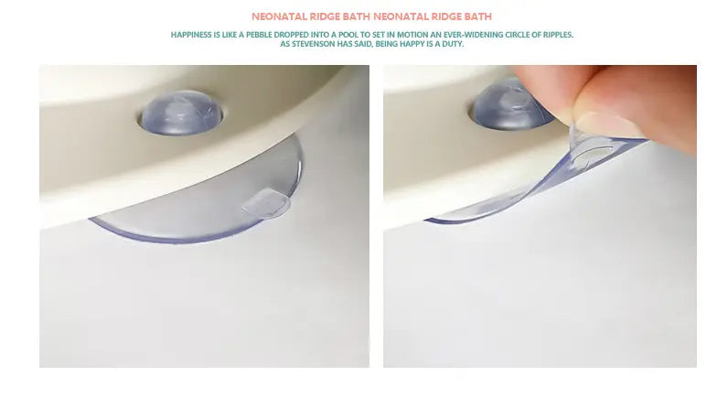 Protège-sécurité de baignoire pour siège de bain pour bébé en silicone transparent et à ventouse, avec une forme arrondie en dôme.