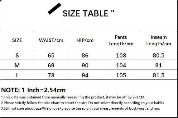 Größentabelle in Zentimetern für schwarze Jeans mit Pinstripe-Schlag, Low-Waist-Denim, mit Taillen-, Hüft-, Hosenlängen- und Innennahtmessungen für die Größen S, M und L.