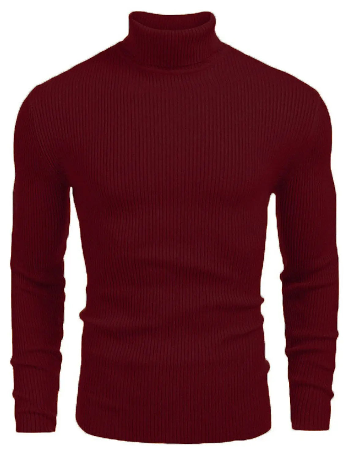 Herren-Turtleneck-Pullover Slim Fit aus edelburgunderfarbenem, geripptem Strick mit eng anliegender, formschlüssiger Silhouette.