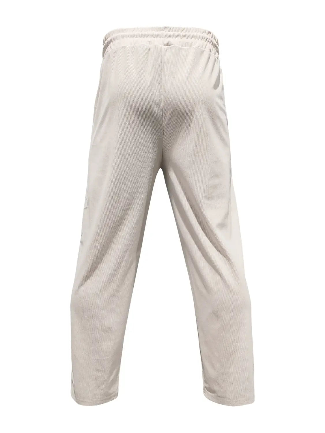 Pantalones casuales rectos de pana color beige con cordón, con cinturilla elástica, diseñados para ofrecer comodidad y estilo.