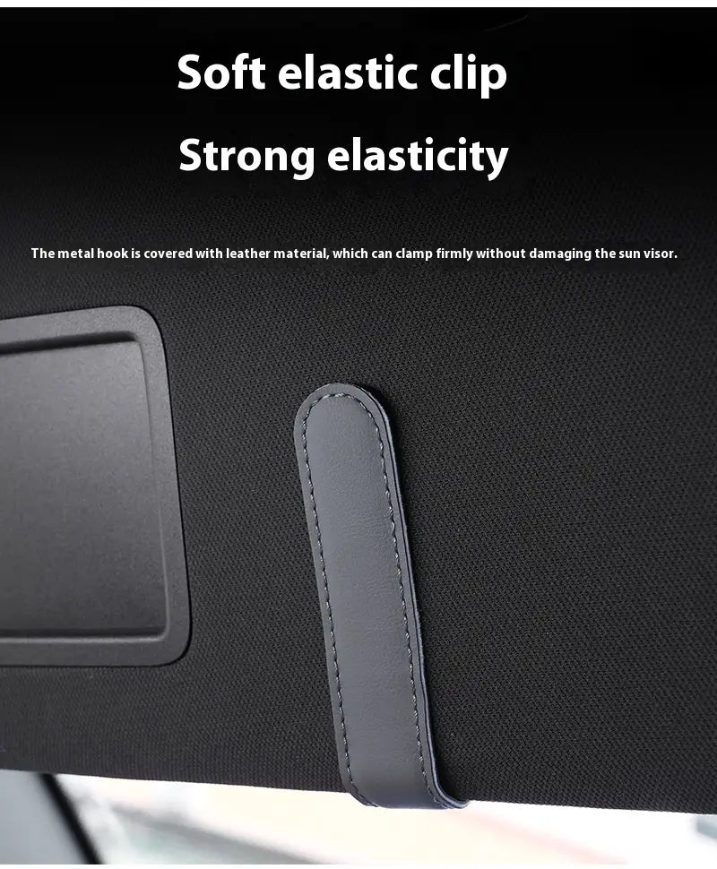 black leather-covered elastic clip with soft strong elasticity for securing a sun visor in a leather car glasses clip holder pu leather case