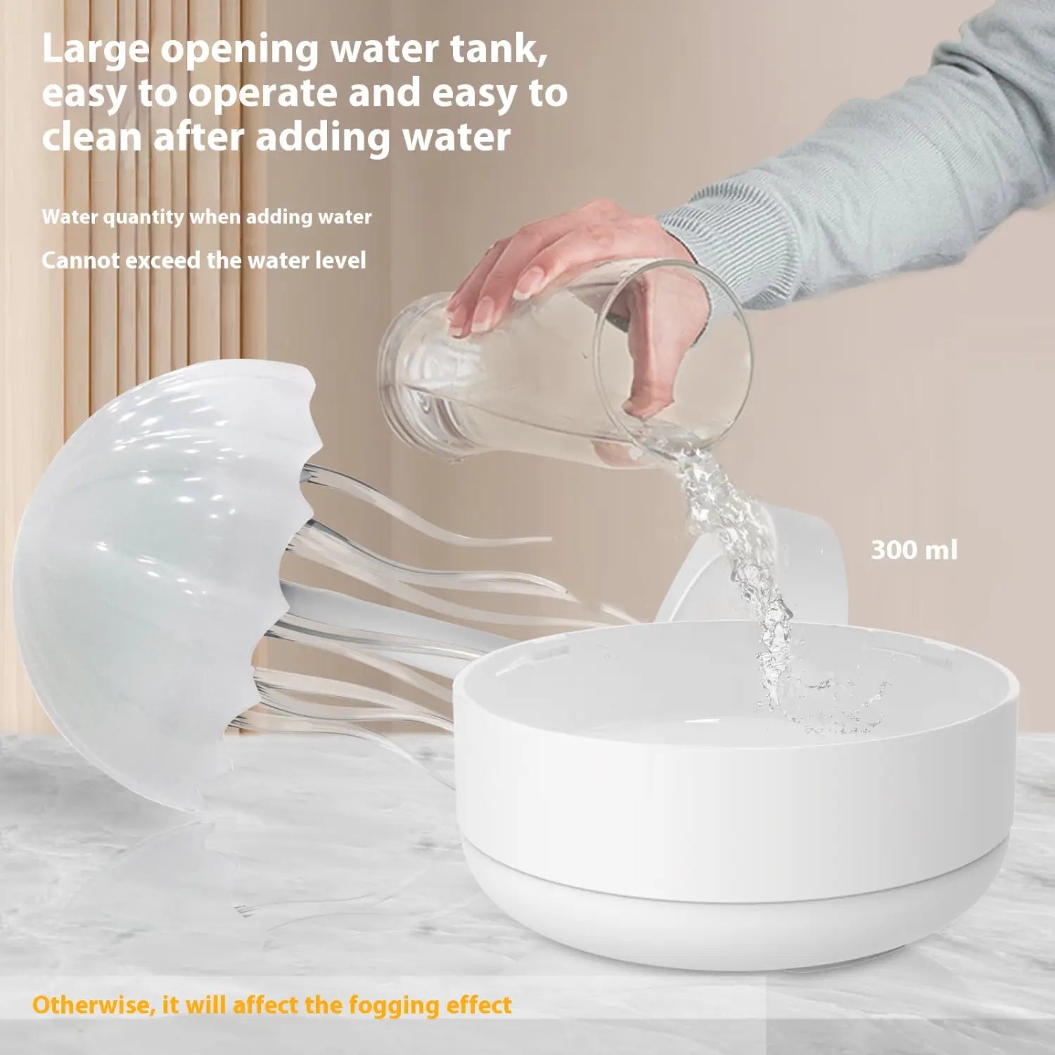 White ceramic pet water fountain with a sleek modern design and 300 ml capacity featured alongside the jellyfish humidifier 7 color LED essential oil diffuser.