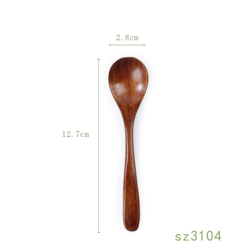 A smooth polished Japanese wooden honey spoon made from rich brown handcrafted hemu wood featuring natural wood grain.