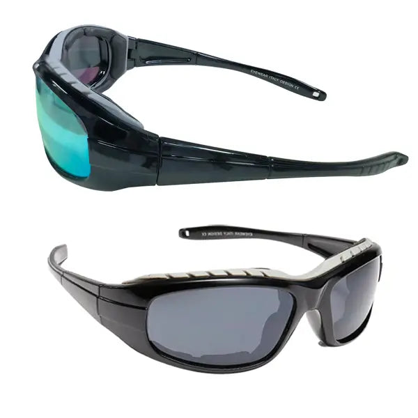 Black sport-style polarized windproof sunglasses with tinted lenses and a sleek protective frame designed for riding use.