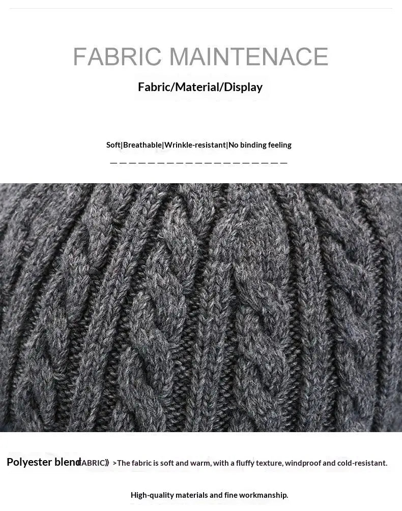 dunkelgraue fleecegefütterte gestrickte Mütze mit Ohrklappen aus weichem, flauschigem Zopfmateriaal