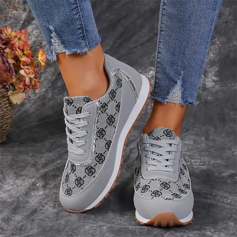 Floral Lace Up Lightweight Breathable Fashion Sneakers