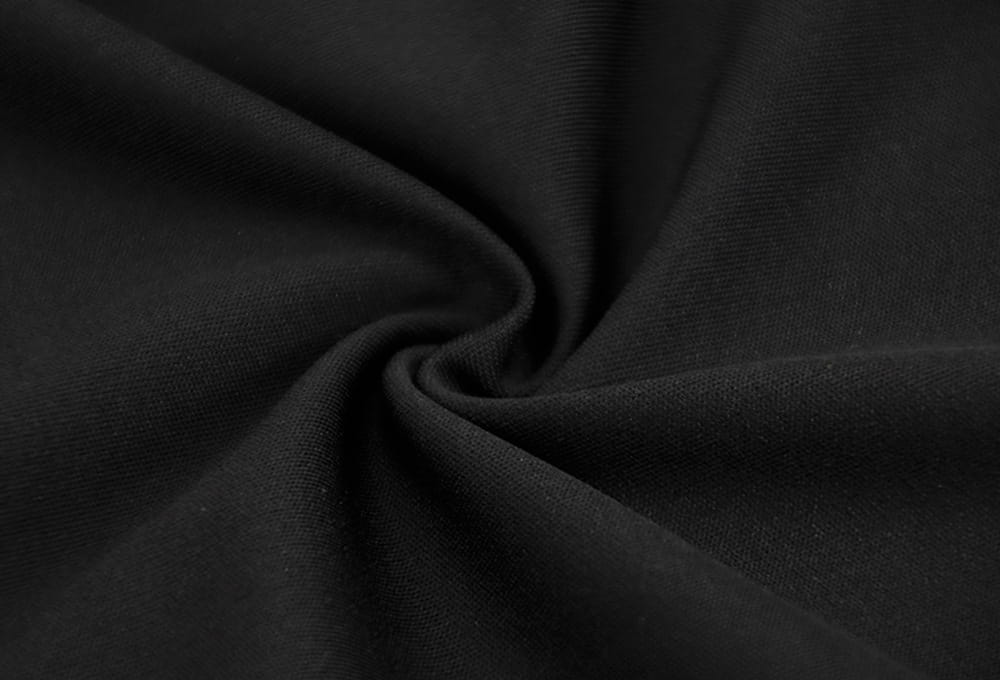 black ribbed knit fabric with a soft textured surface used in a velvet v neck evening dress