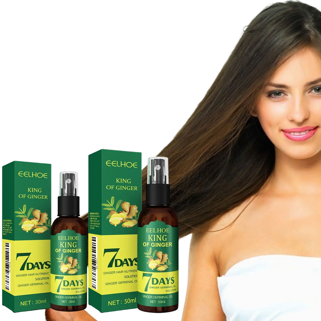 Eelhoe king of ginger hair growth spray 30ml in amber glass bottle with black cap and green yellow packaging