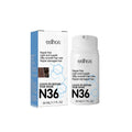 White cylindrical bottle and matching box of Eelhoe N36 molecular leave in hair repair mask with blue molecular design