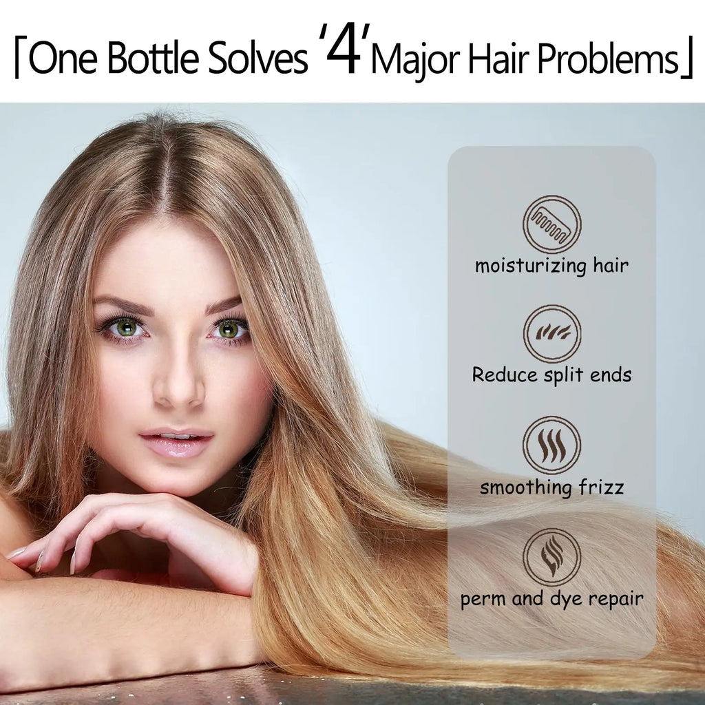 A sleek transparent bottle with white cap and label containing Eelhoe N36 molecular leave in hair repair mask spray