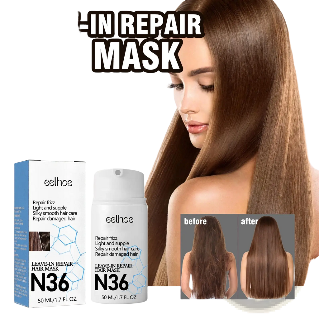 Eelhoe n36 molecular leave in hair repair mask 50ml spray bottle with white blue packaging and molecular design graphics
