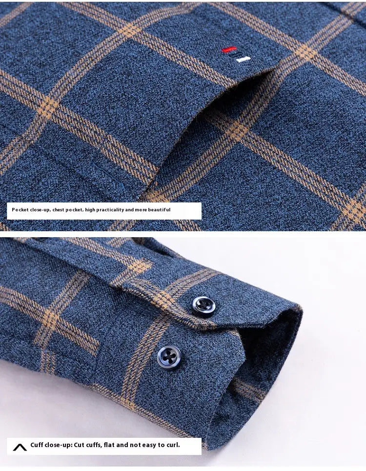Schmal geschnittenes Hemd mit Karomuster aus Baumwolle in Blau und Hellbraun mit Brusttasche und flachen, nicht einrollenden Manschetten.