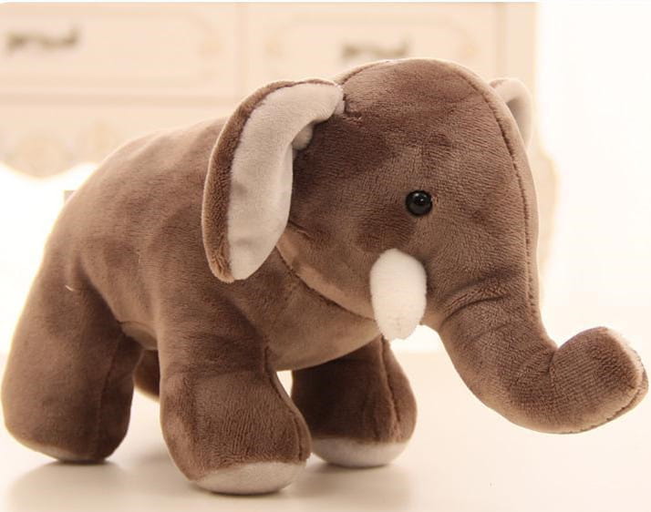 Brown elephant plush toy 25cm soft stuffed animal doll with white inner ears, white trunk, and black button eyes.