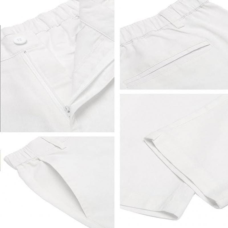 Weiße Baumwoll-Shorts mit elastischem Bund und Frontreißverschluss, ideal für Herren-Cotton-Linen-Freizeit-Hosen mit hohem Stretchanteil.