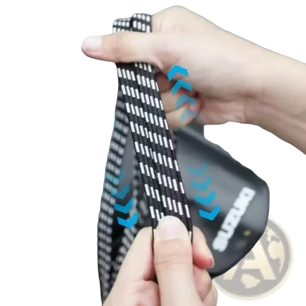 Elastic bicycle luggage strap with hooks featuring a black and white carbon fiber patterned strap with sleek textured weave