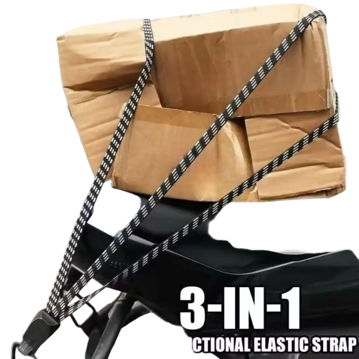 Elastic bicycle luggage strap with hooks black and white striped elastic with reflective dots for securing packages on motorcycle