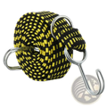 Elastic bicycle luggage strap with black and yellow striped elastic rope and metal hooks 2 meters long