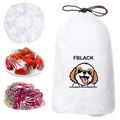 White drawstring storage bag with cartoon shih tzu and fblack logo for elastic food storage covers 100pcs plastic wrap