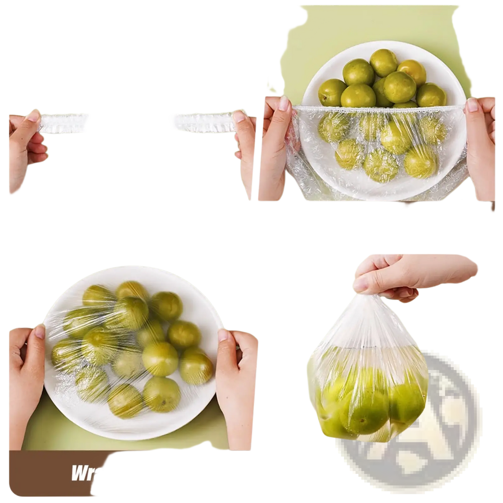 Elastic food storage covers 100pcs clear transparent plastic wrap with a slightly textured surface for bowls
