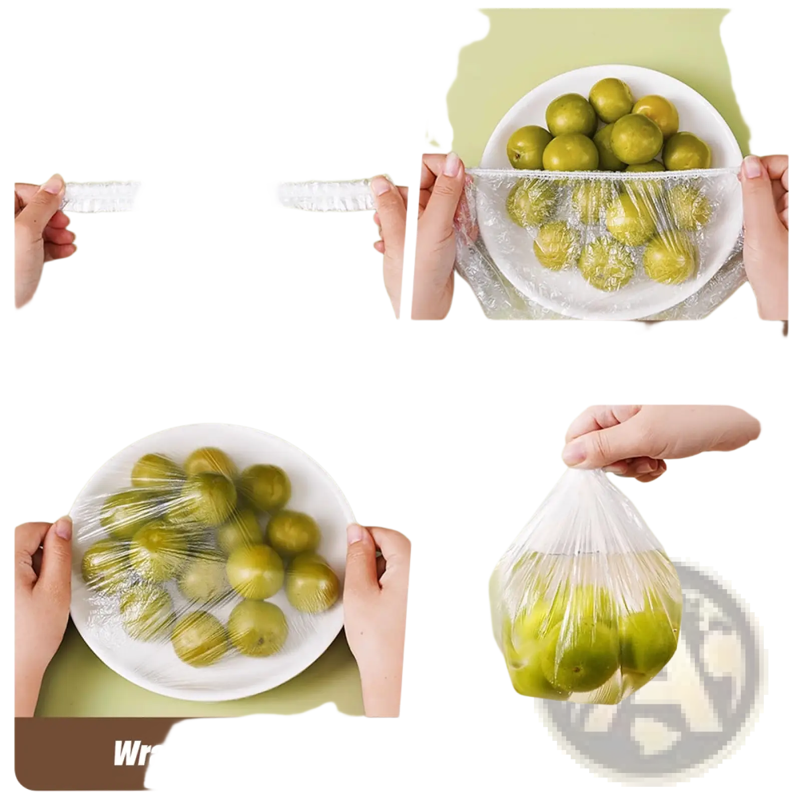 Elastic food storage covers 100pcs clear transparent plastic wrap with a slightly textured surface for bowls