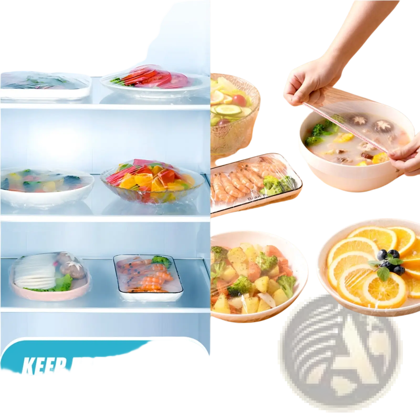Transparent plastic elastic food storage covers 100pcs for bowls flexible and reusable food wrap in clear material