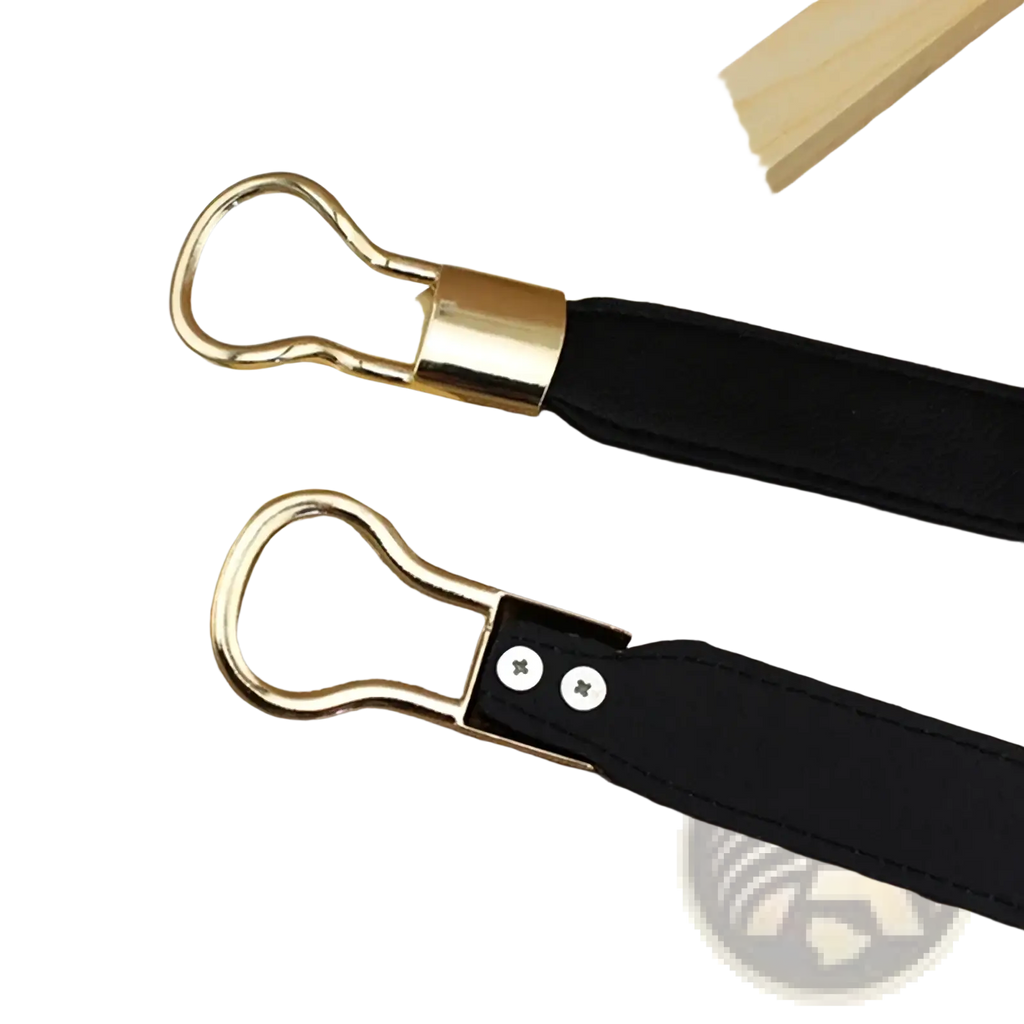 Black leather elastic women dress belt with gold-tone metal buckle and loop visible in front view
