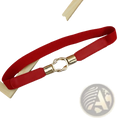Red elastic women dress belt with gold-toned metal interlocking ring buckle for a stylish fit