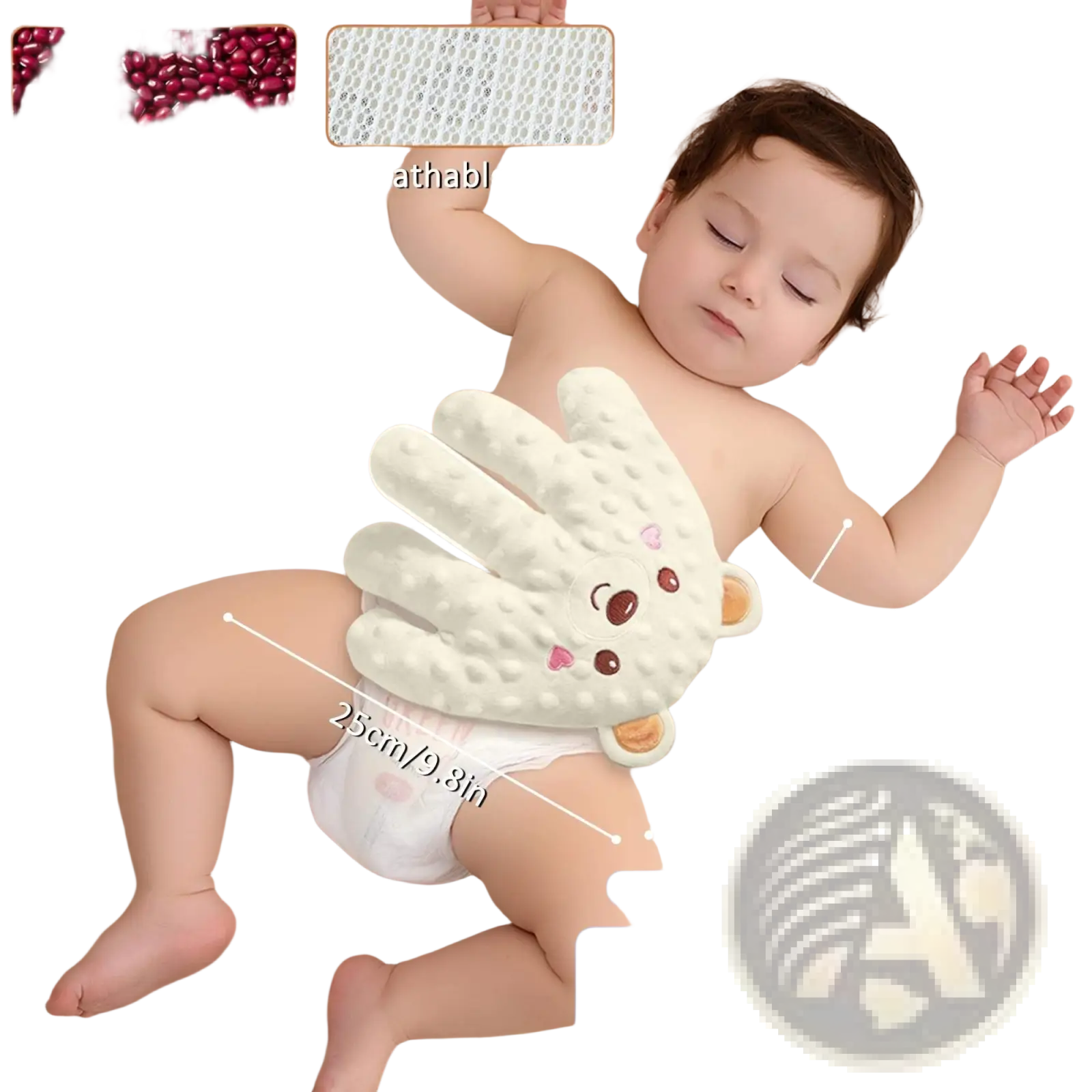 White plush bear-shaped electric baby soothing palm with red bean filling and breathable mesh material