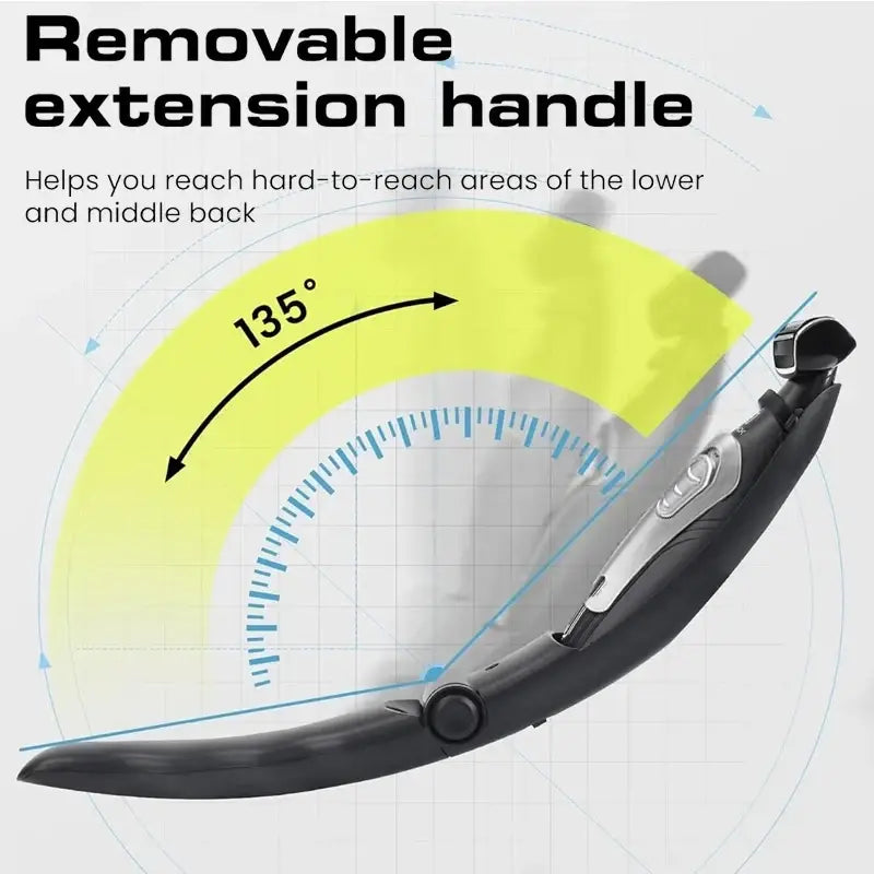 Black ergonomic electric back shaver with silver accent and removable extension handle for adjustable cutting length