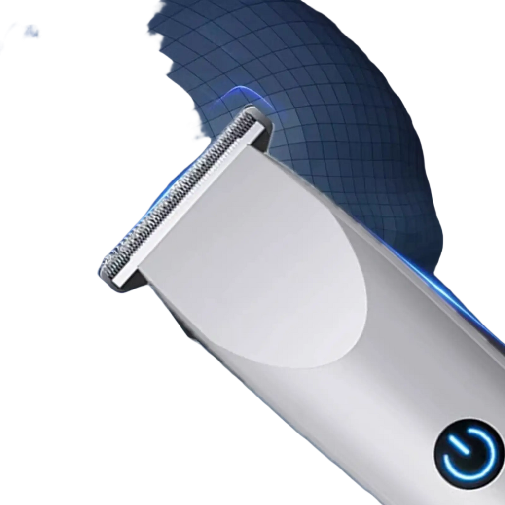Silver and white electric beard shaver with metallic cutting head rechargeable usb hair trimmer with sleek design