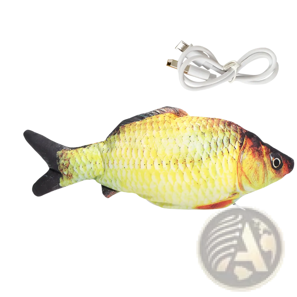 A yellow and black plush electric cat fish toy with realistic scales and lifelike eye usb charging feature