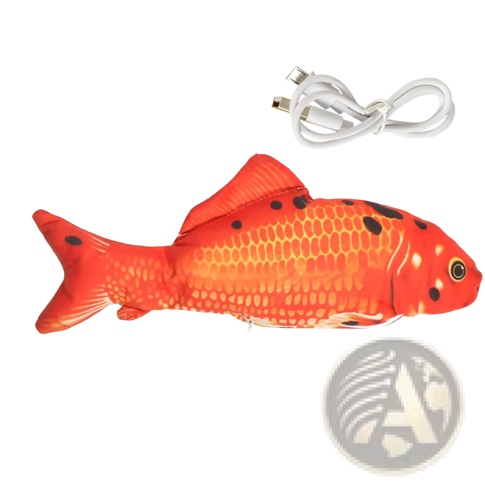 Electric cat fish toy usb charging vibrant orange plush with black spots and textured scale pattern