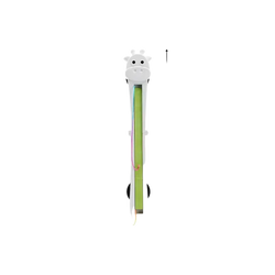 White giraffe-themed electric cat teaser measuring tape with green interior and black wheels for interactive play