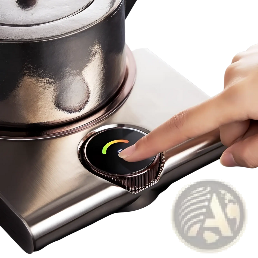 A sleek stainless steel electric ceramic stove 1000w tea cooker kettle with touch control and illuminated temperature indicators