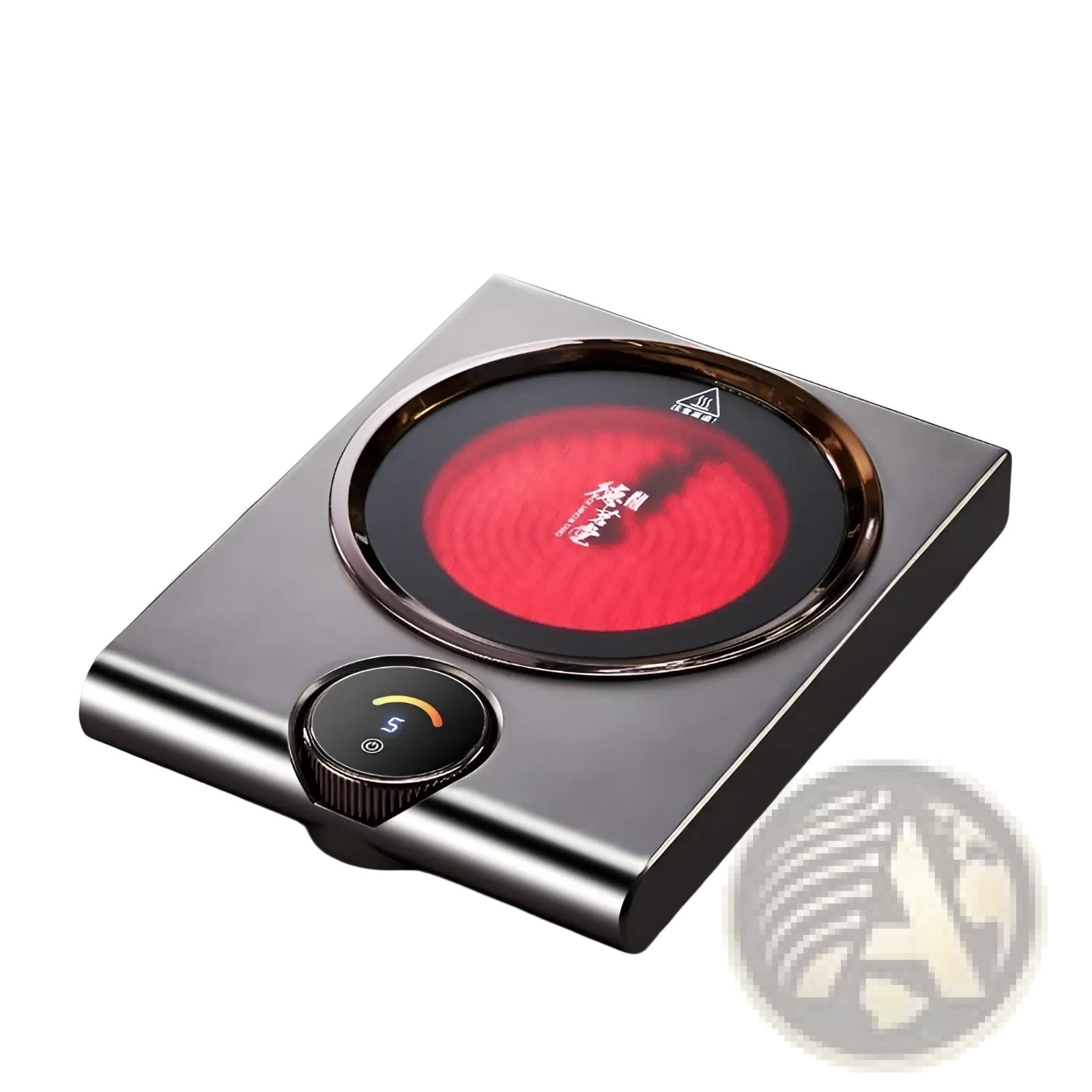 Meteorite gray cat’s eye sixth generation induction cooktop with glowing red heating element for electric ceramic stove use
