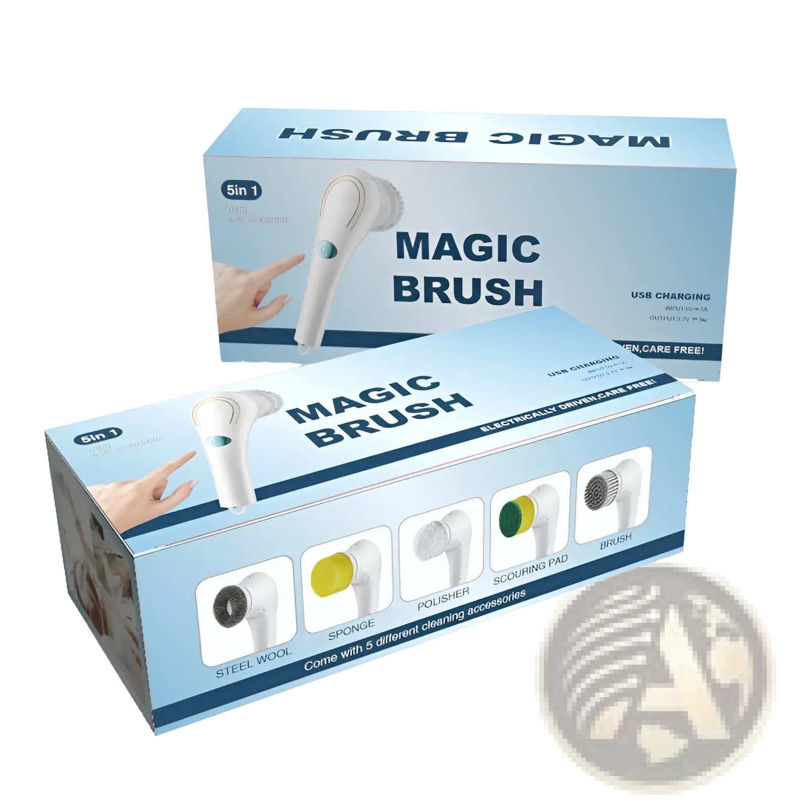 White plastic cordless electric cleaning brush with interchangeable heads for versatile scrubbing tasks