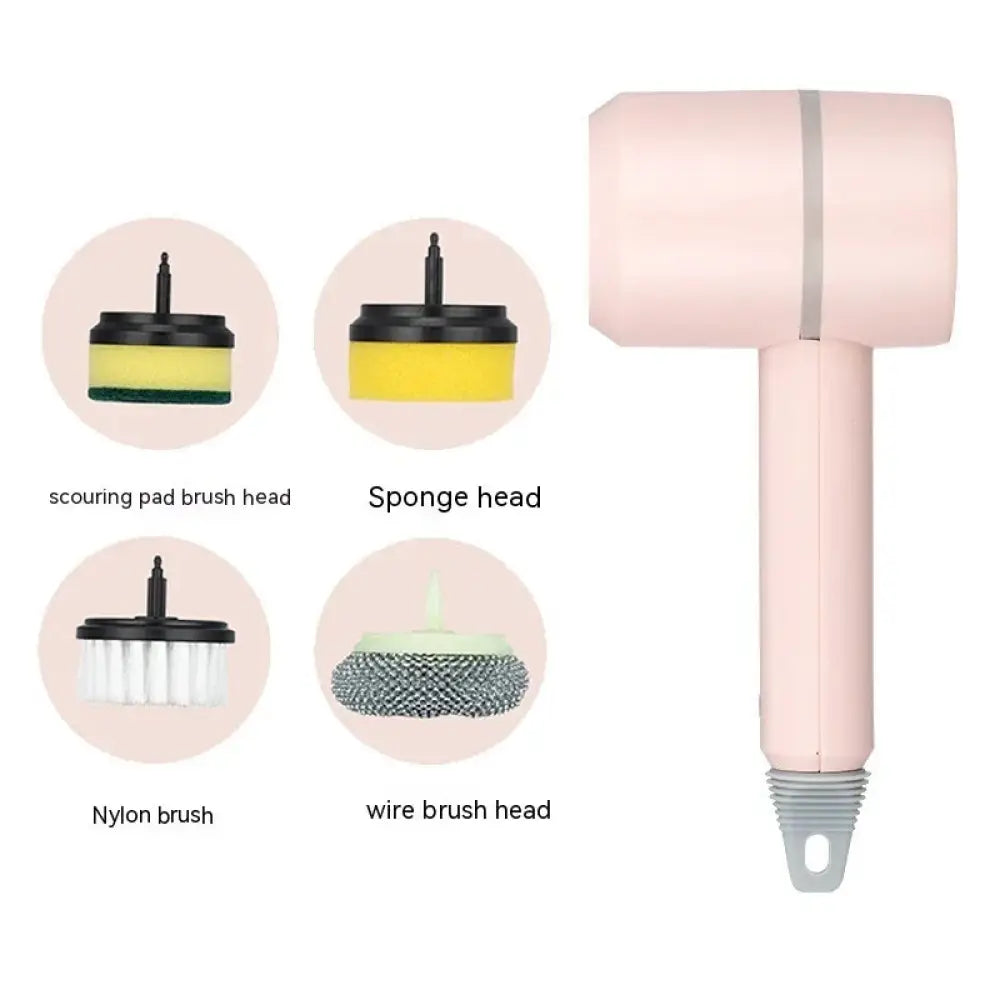 Pink handheld matte finish cleaning brush with silver accent from arbaglobal usb rechargeable electric scrub brush set