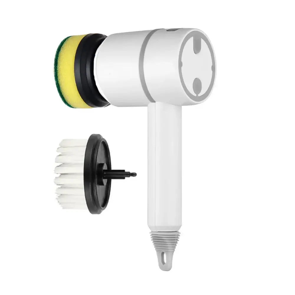 Arbaglobal usb rechargeable white electric multi-surface cleaning brush with yellow green sponge and white bristle head