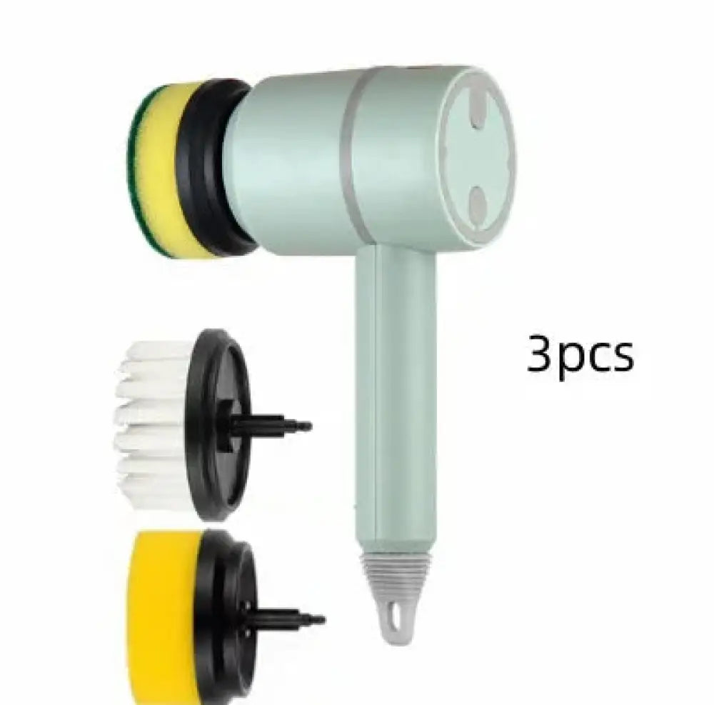 Light green Arbaglobal usb rechargeable electric scrub brush set with three interchangeable sponge and bristle heads