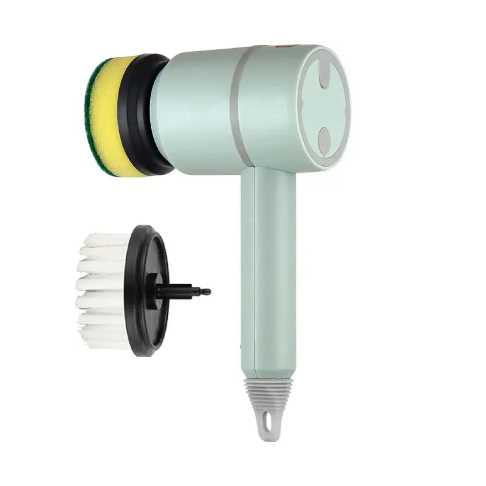 Arbaglobal usb rechargeable electric dishwashing brush in light green with yellow green sponge and white bristle attachment