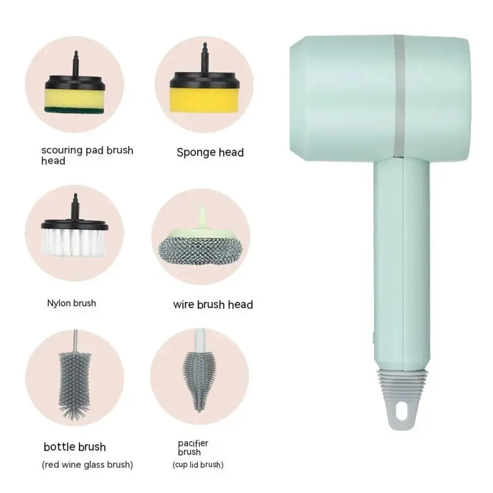 Light mint green Arbaglobal USB rechargeable electric multi-tool scrub brush with interchangeable cleaning heads