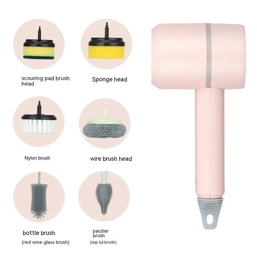 Pink Arbaglobal usb rechargeable electric scrub brush set with interchangeable multi-purpose brush heads
